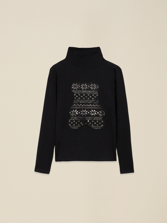 Tricou cu guler înalt cu imprimeu