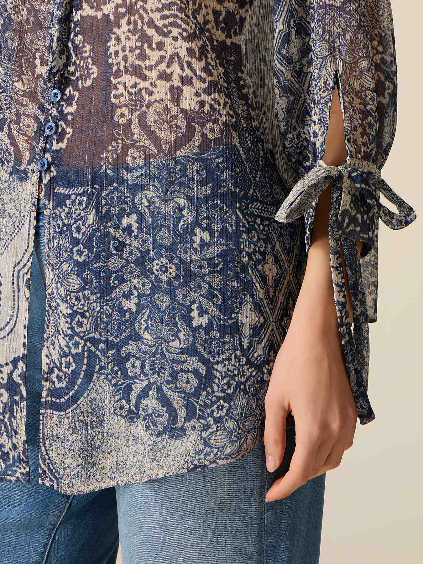 Bluză cu imprimeu și fundiță image number 2