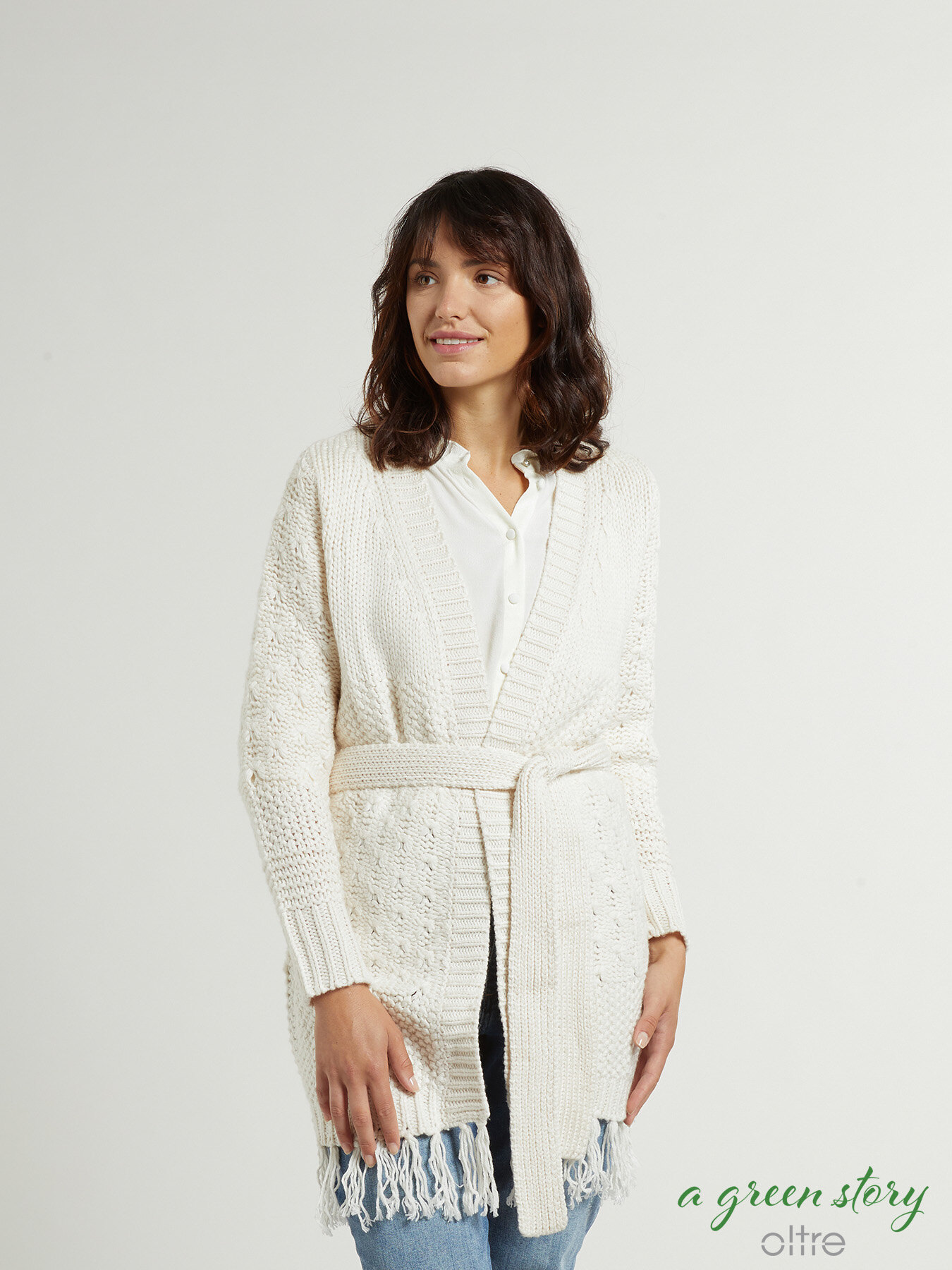 Cardigan misto lana con frange image number 0