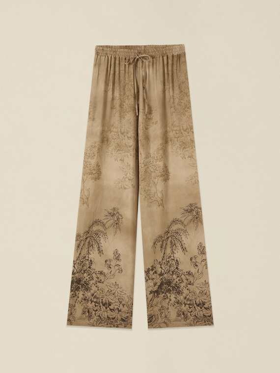 Pantalon palazzo en viscose &agrave; motifs