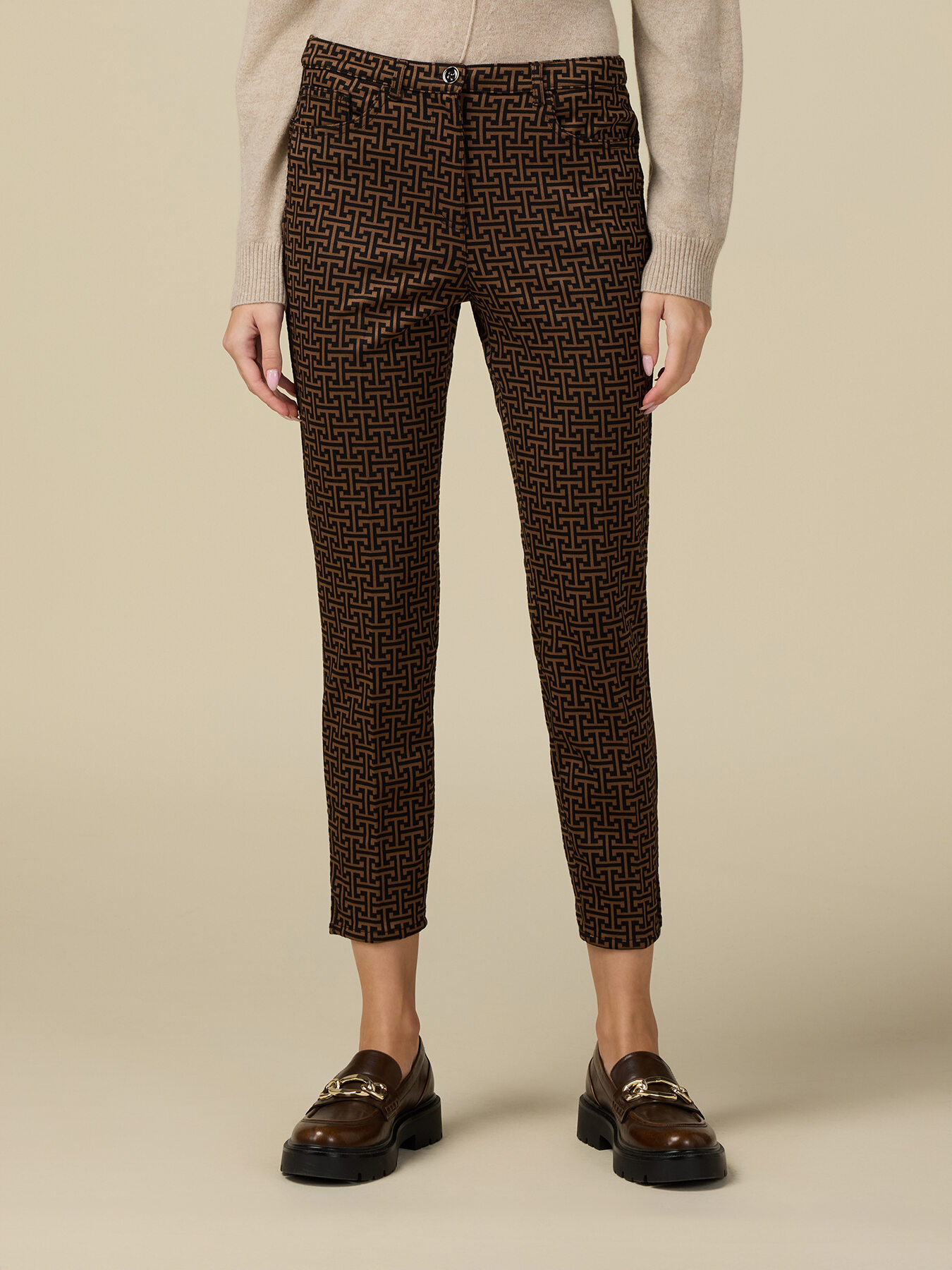 Geometric patterned skinny trousers image number 3