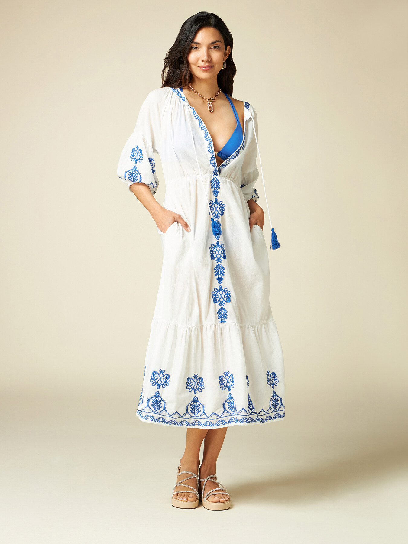 Vestito lungo estivo con ricami image number 0