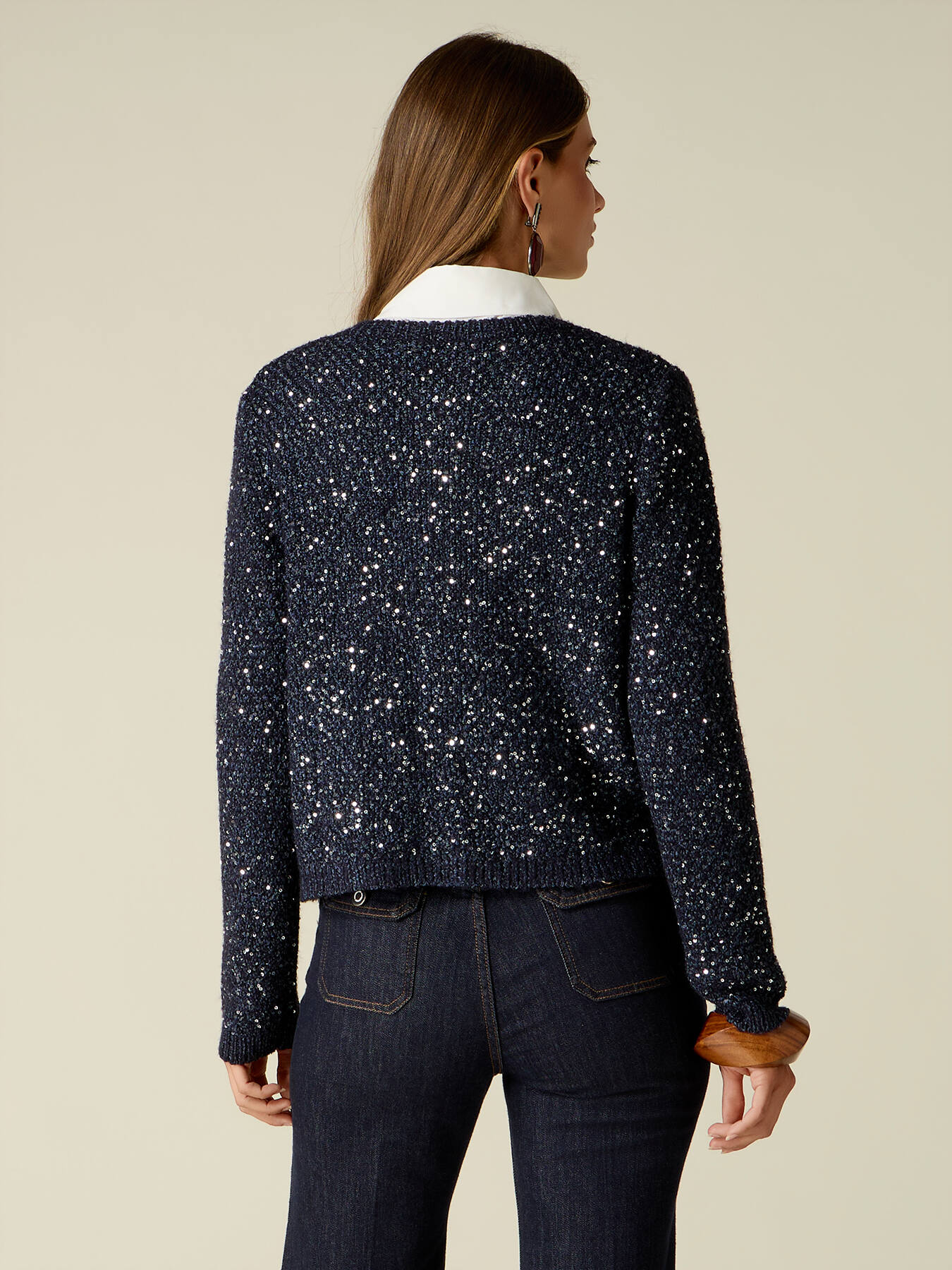 Cardigan en laine m&eacute;lang&eacute;e &agrave; sequins image number 1