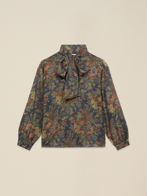 Patterned blouse with bow