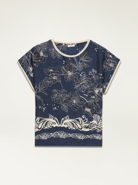 Bluză cu mâneci scurte din satin cu imprimeu floral