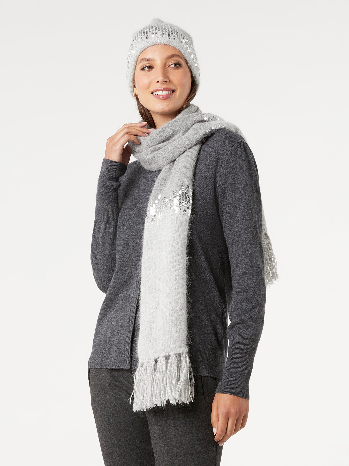 &Eacute;charpe en angora m&eacute;lang&eacute; avec paillettes image number 2