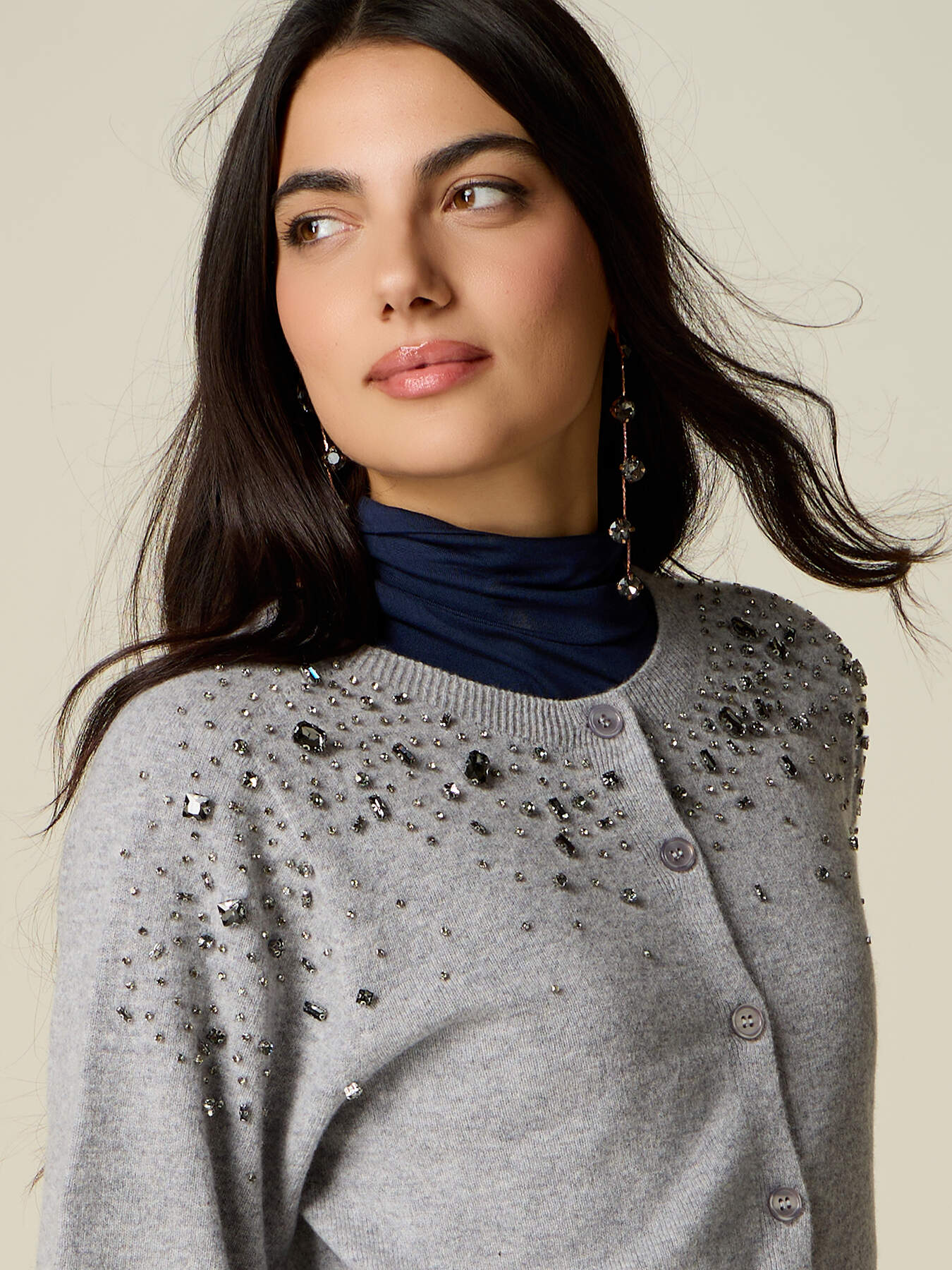 Pure wool cardigan with gemstone details image number 2