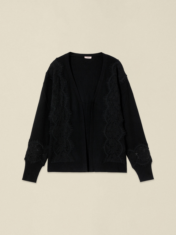 Cardigan aus Cashmere-Mix mit Spitzeneins&auml;tzen