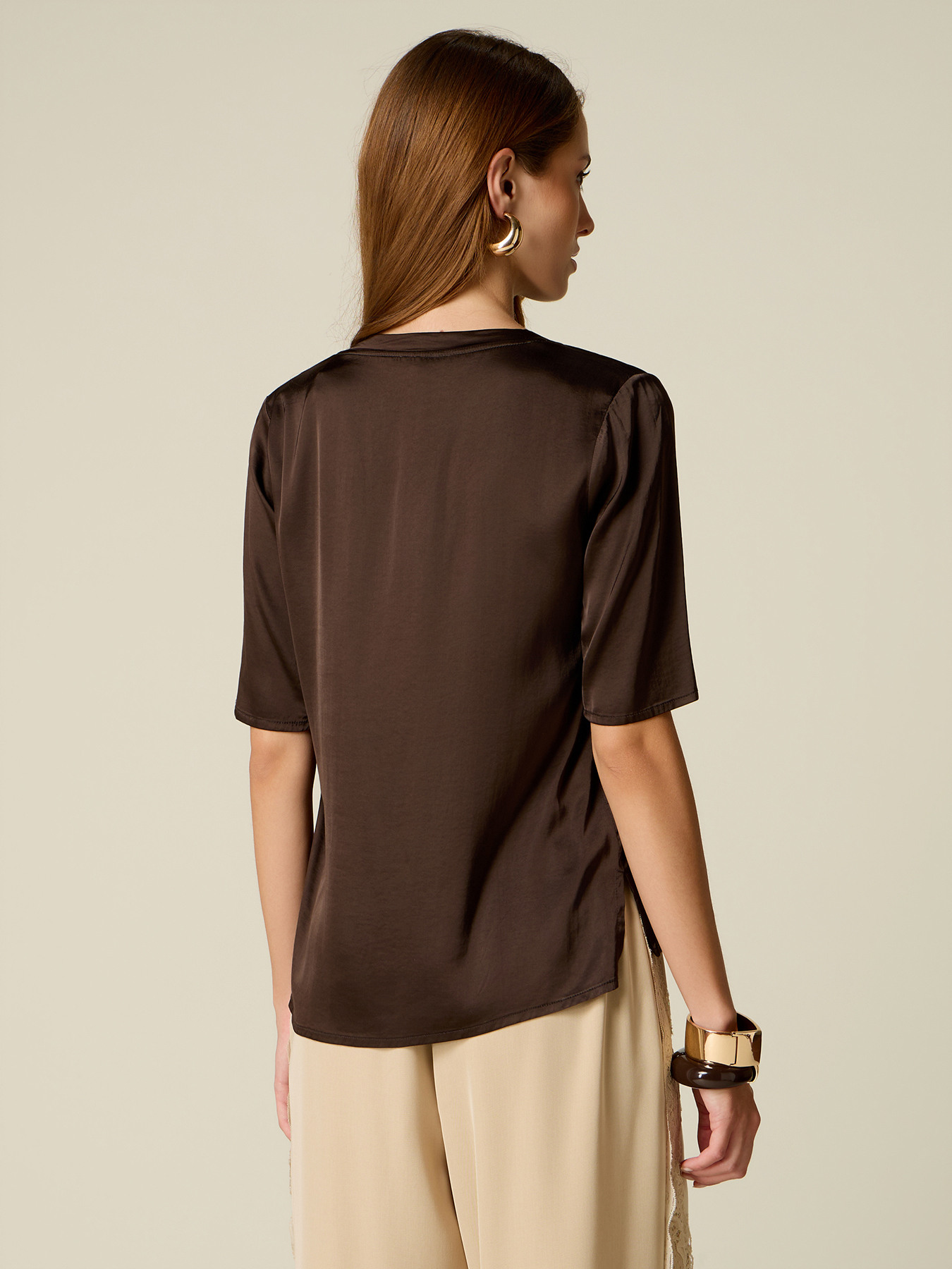 Short sleeve satin blouse image number 1