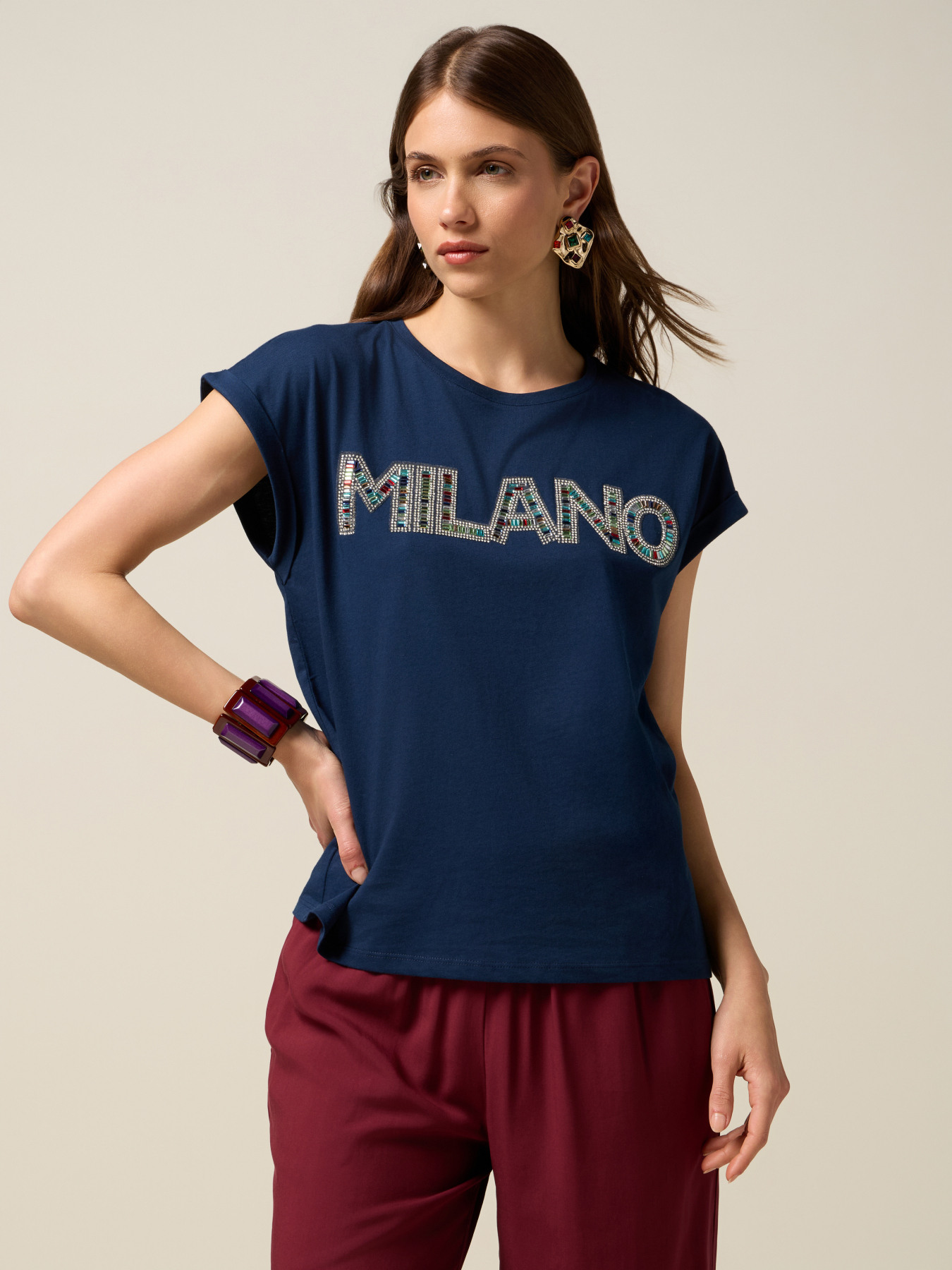 Camiseta de punto jersey con bordado de letras image number 0