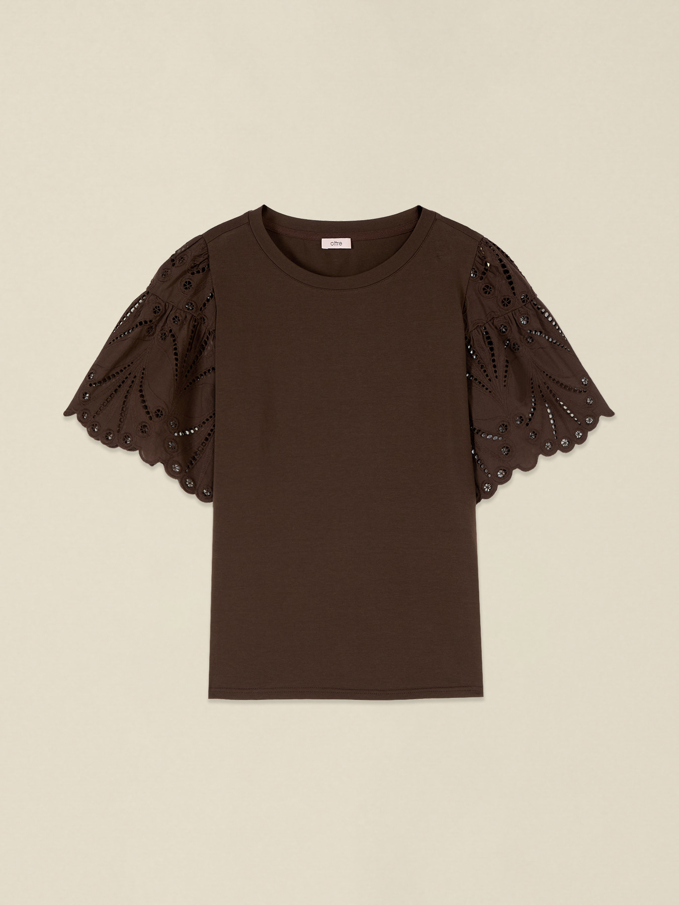 T-shirt con maniche in sangallo image number 3