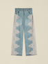 Pantaloni palazzo cu efect denim cu dantelă image number 4