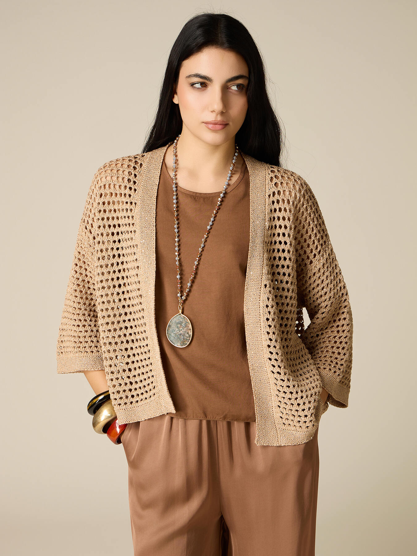 Durchbrochene Strickjacke aus Baumwollmischung image number 0