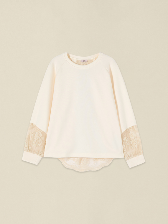Sweat-shirt avec inserts en dentelle transparente
