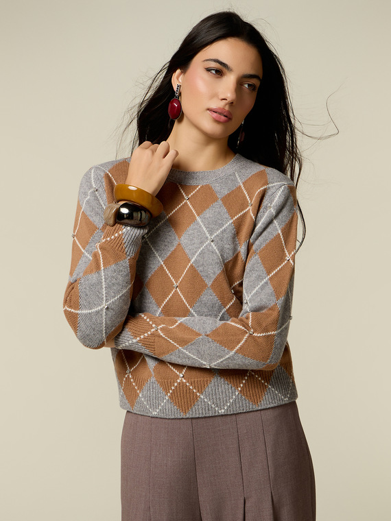 Pull en pure laine &agrave; motif argyle