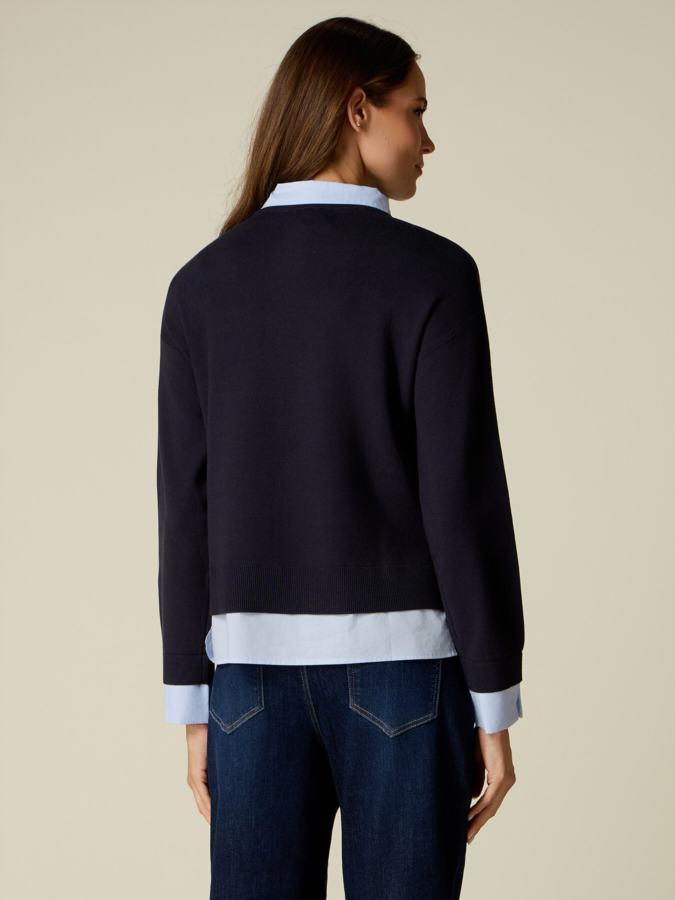 Maglia con dettagli camicia e cristalli image number 1