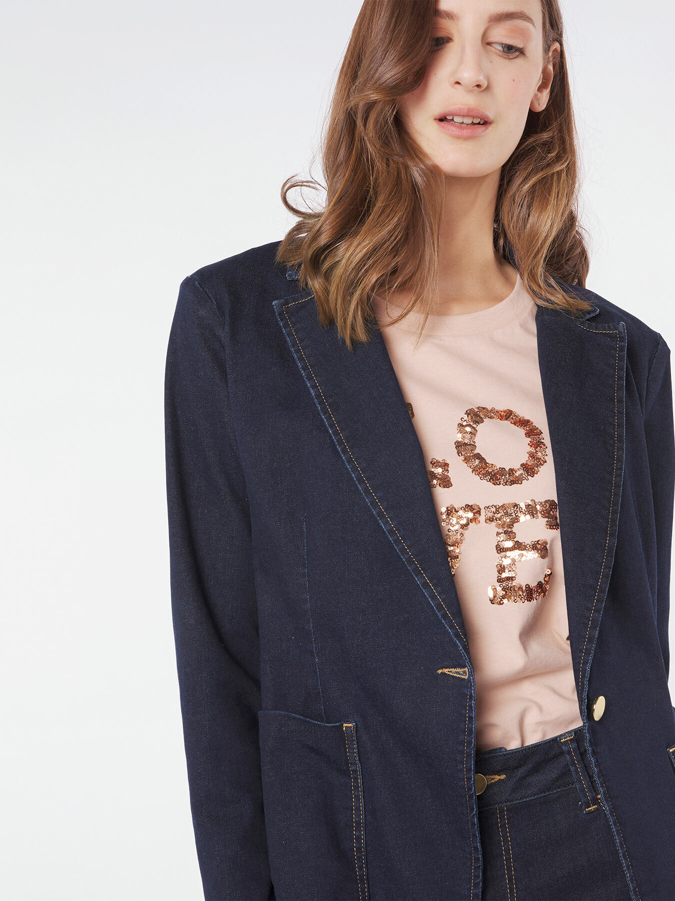 Stretch denim blazer image number 2