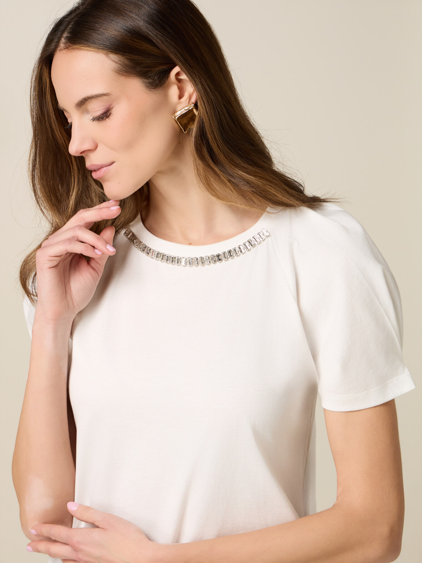 Cotton t-shirt with stone settings image number 2