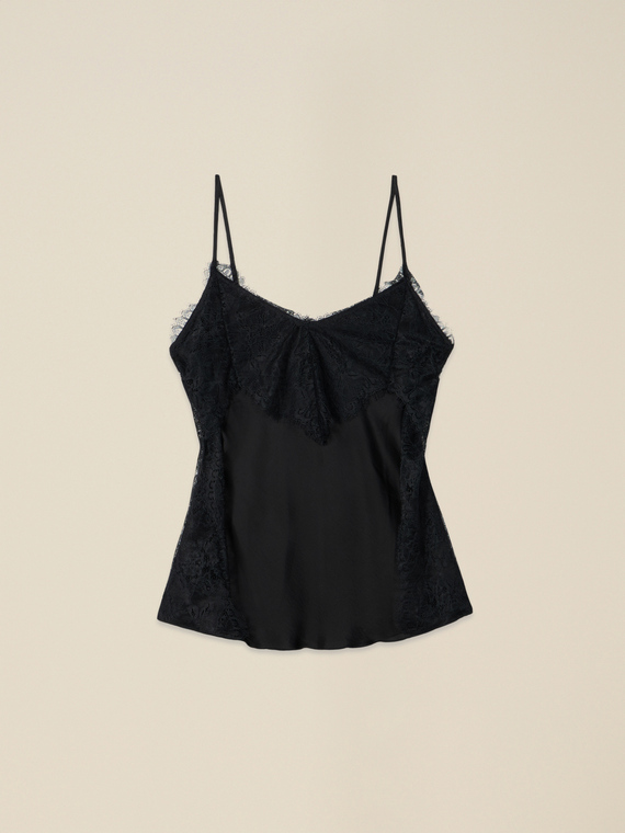 Top in raso con pizzo