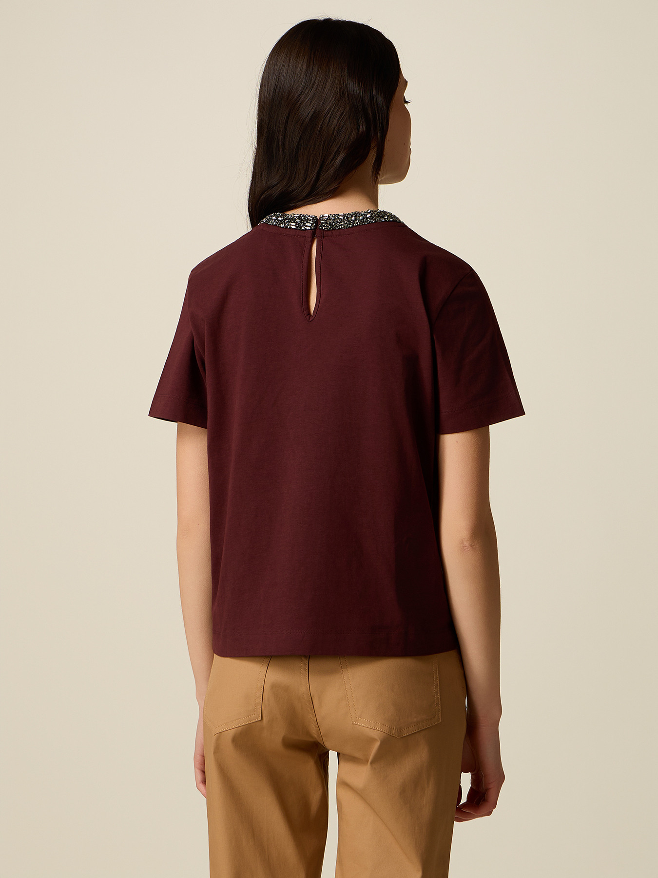 T-shirt en coton avec col bijou image number 1