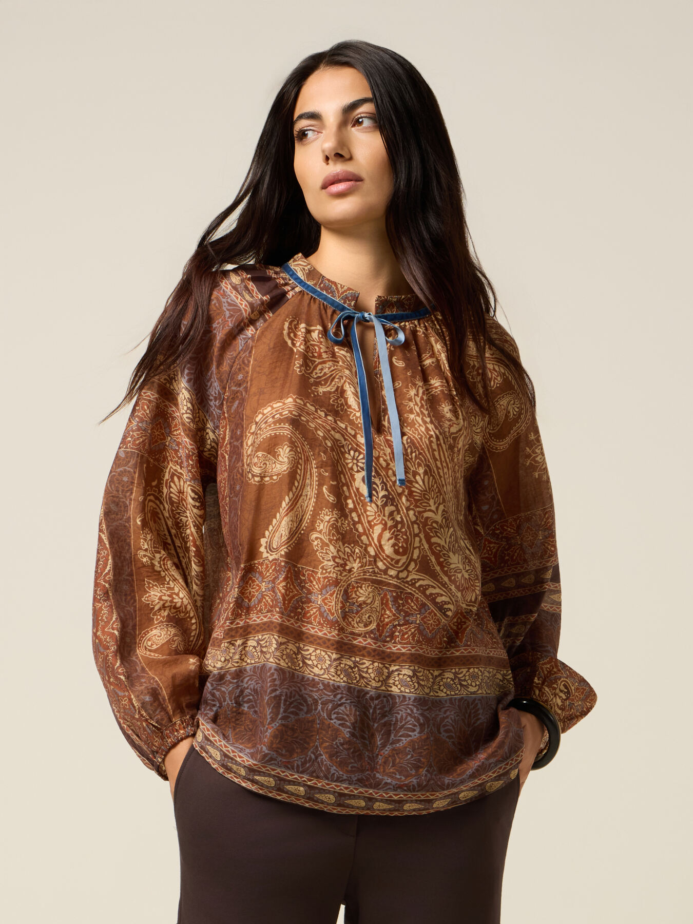 Patterned blouse with bow image number 0