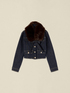 Denim jacket with faux shearling collar image number 3
