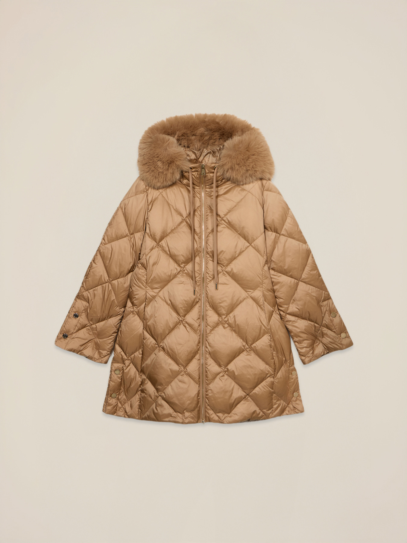 Midi quilted down jacket with real feather image number 3