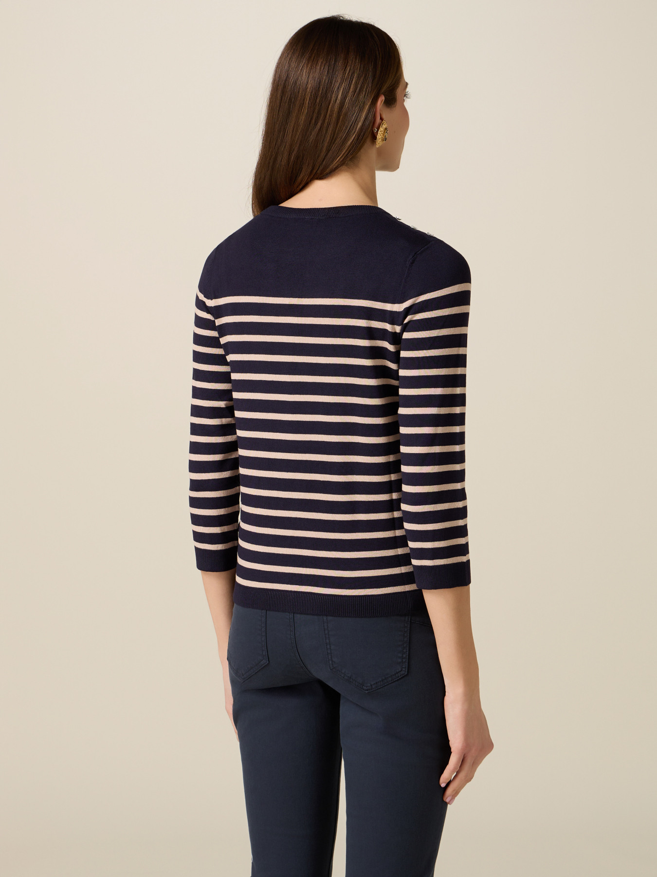 Pull ray&eacute; en m&eacute;lange viscose avec boutons image number 1