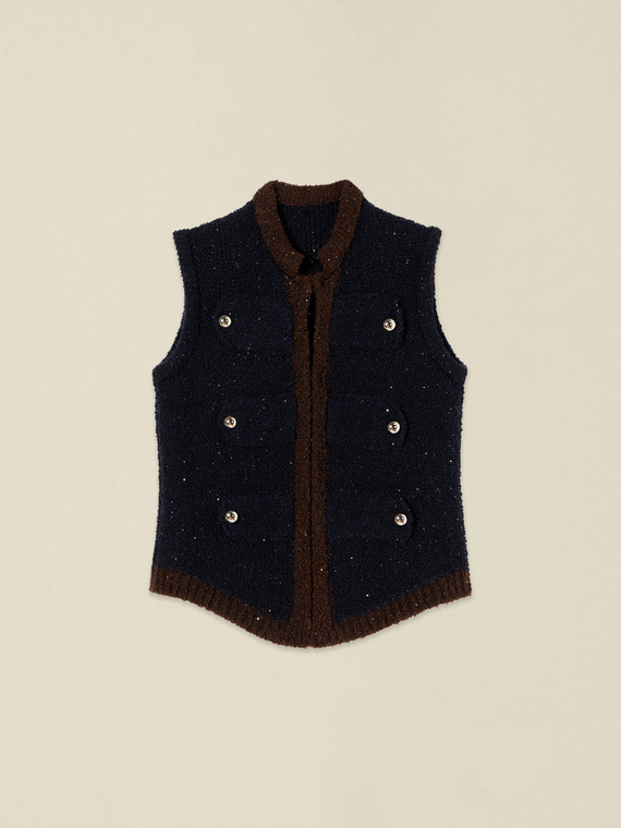 Boucl&eacute; gilet with jewel buttons