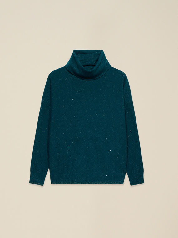 Mixed cashmere turtleneck with sequins