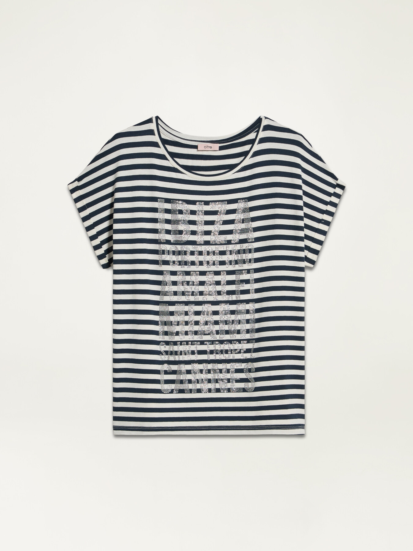 Gestreiftes T-Shirt mit Kristallen image number 3