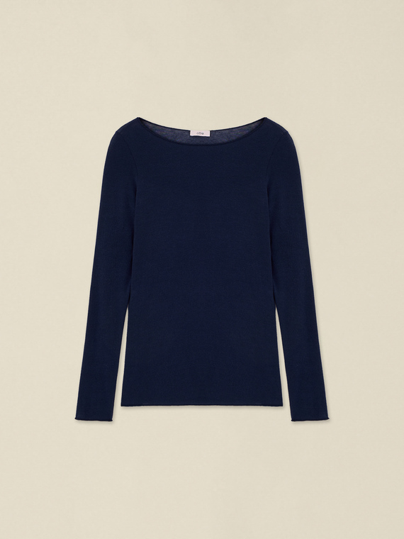 T-shirt misto cashmere scollo a barchetta