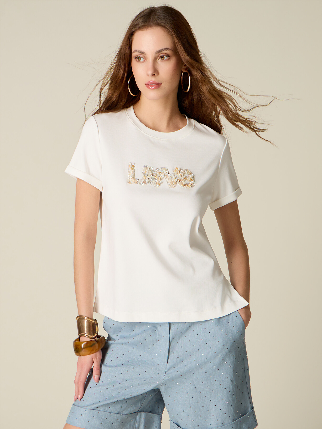 T-shirt with jewel embroidered lettering image number 0