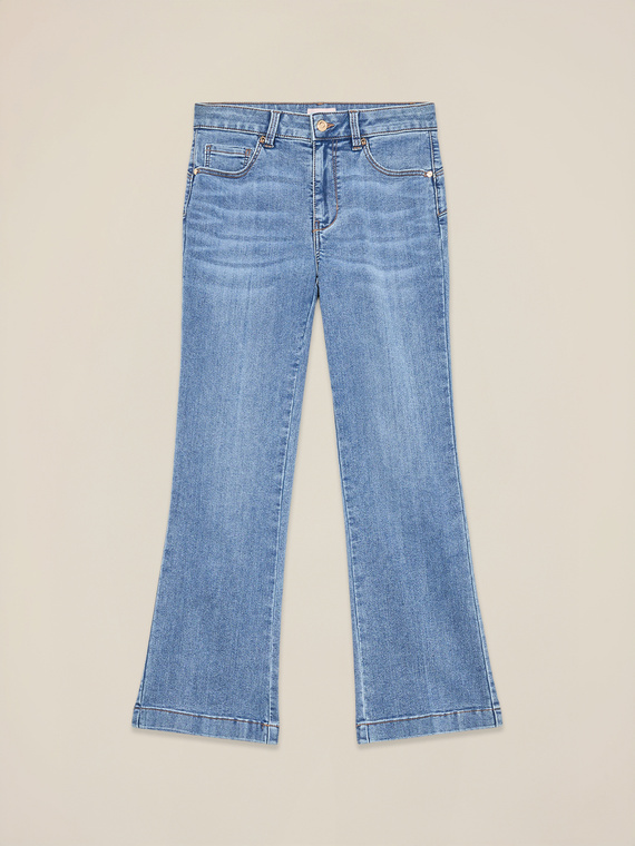 Stone-washed flare jeans