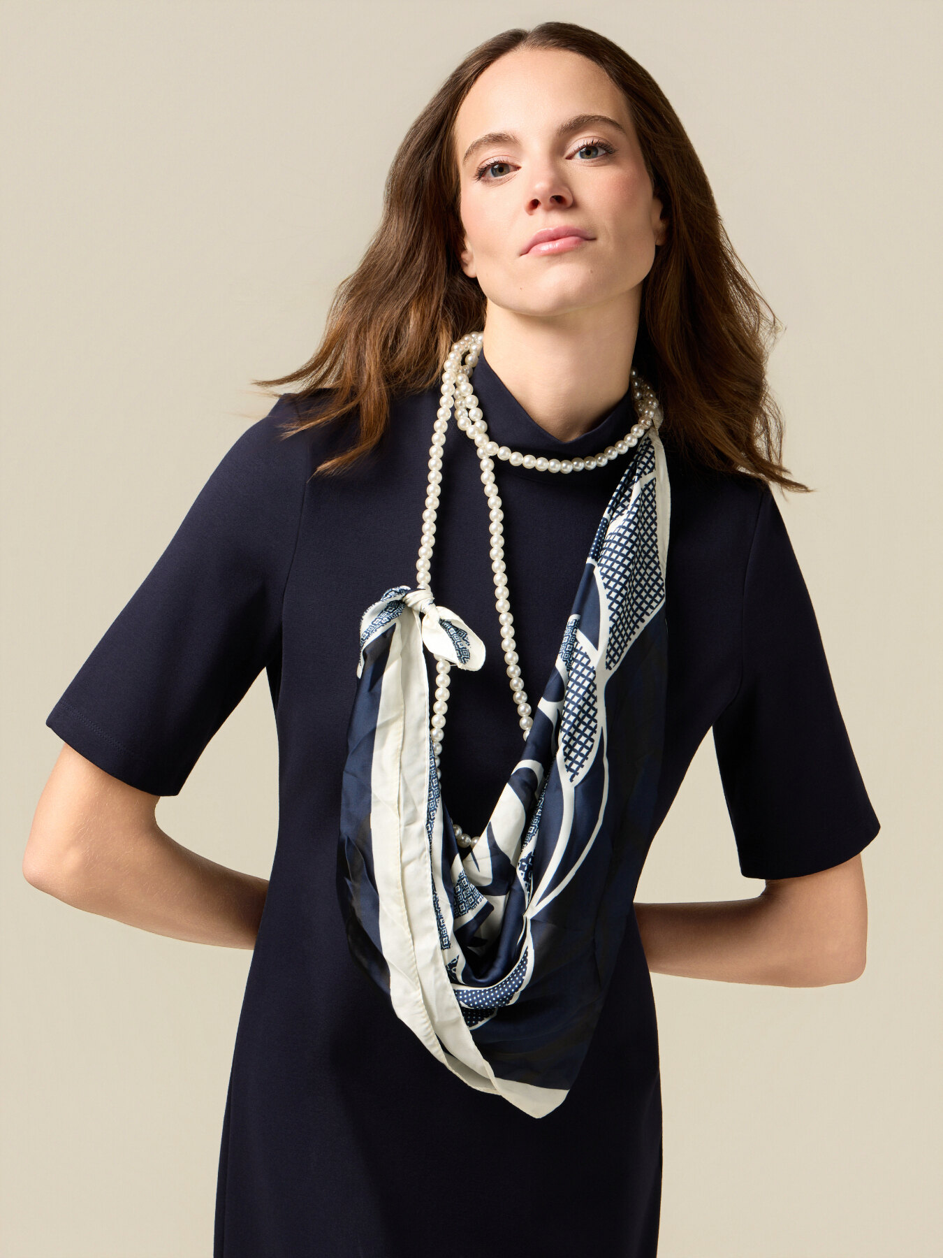 Sheath dress with scarf detail image number 2