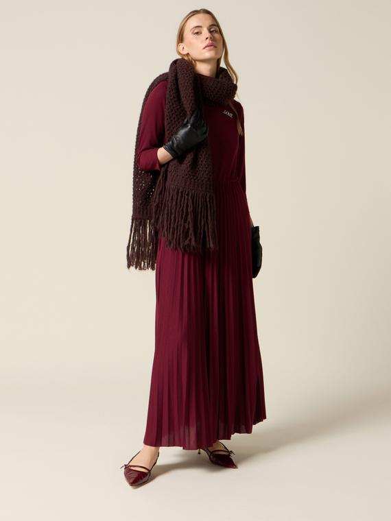 Viscose blend flare dress with brooch
