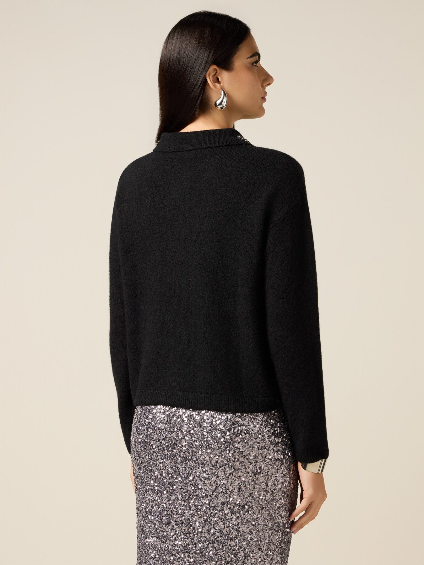 Mixed wool cardigan with stones image number 1