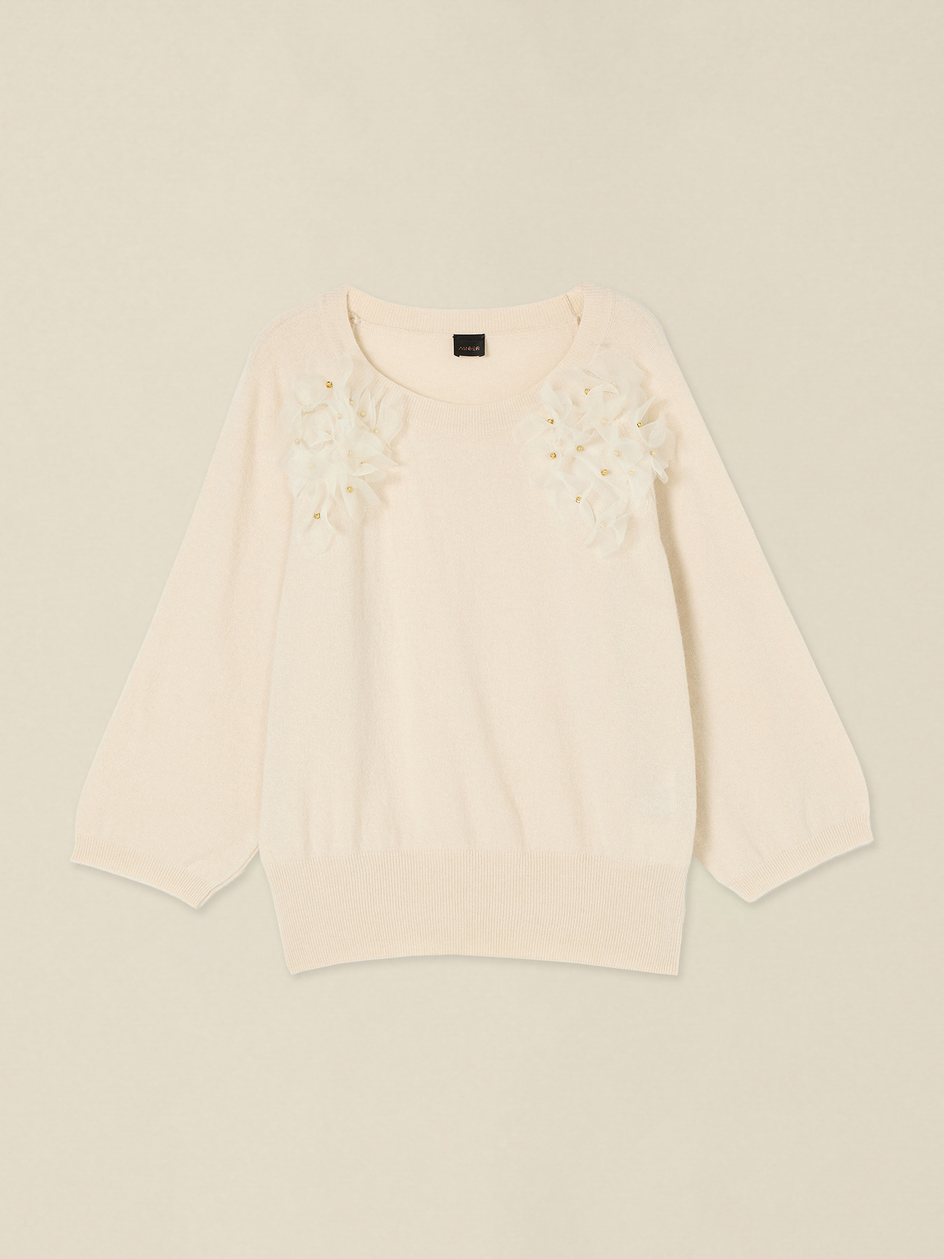 Cashmere blend sweater with floral appliqu&eacute;s image number 3