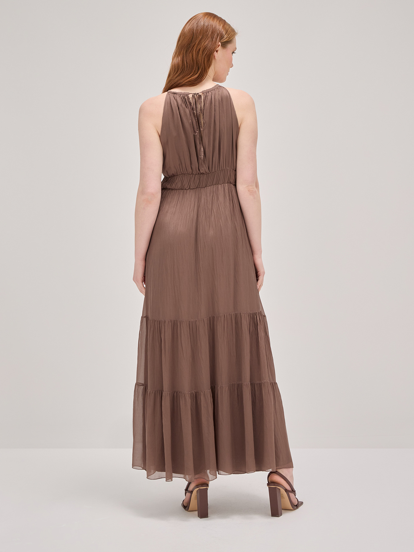 Long halter-neck silk blend dress image number 0