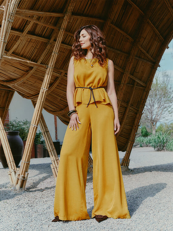 Wide-leg linen blend trousers