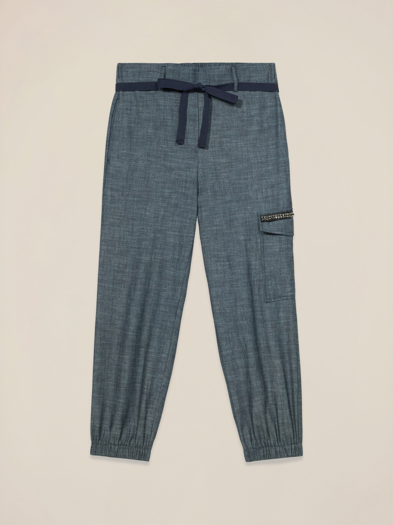 Pantaloni de trening din amestec de in cu aspect de denim image number 4