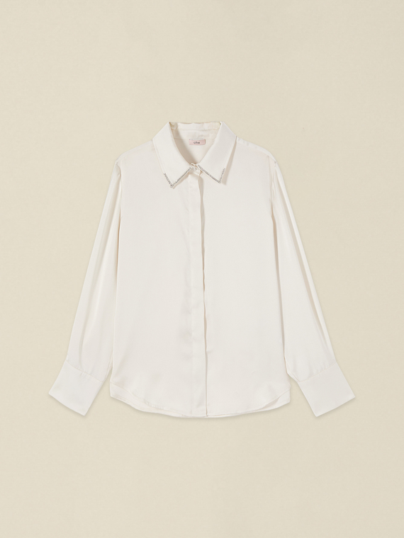 Satin shirt with jeweled collar