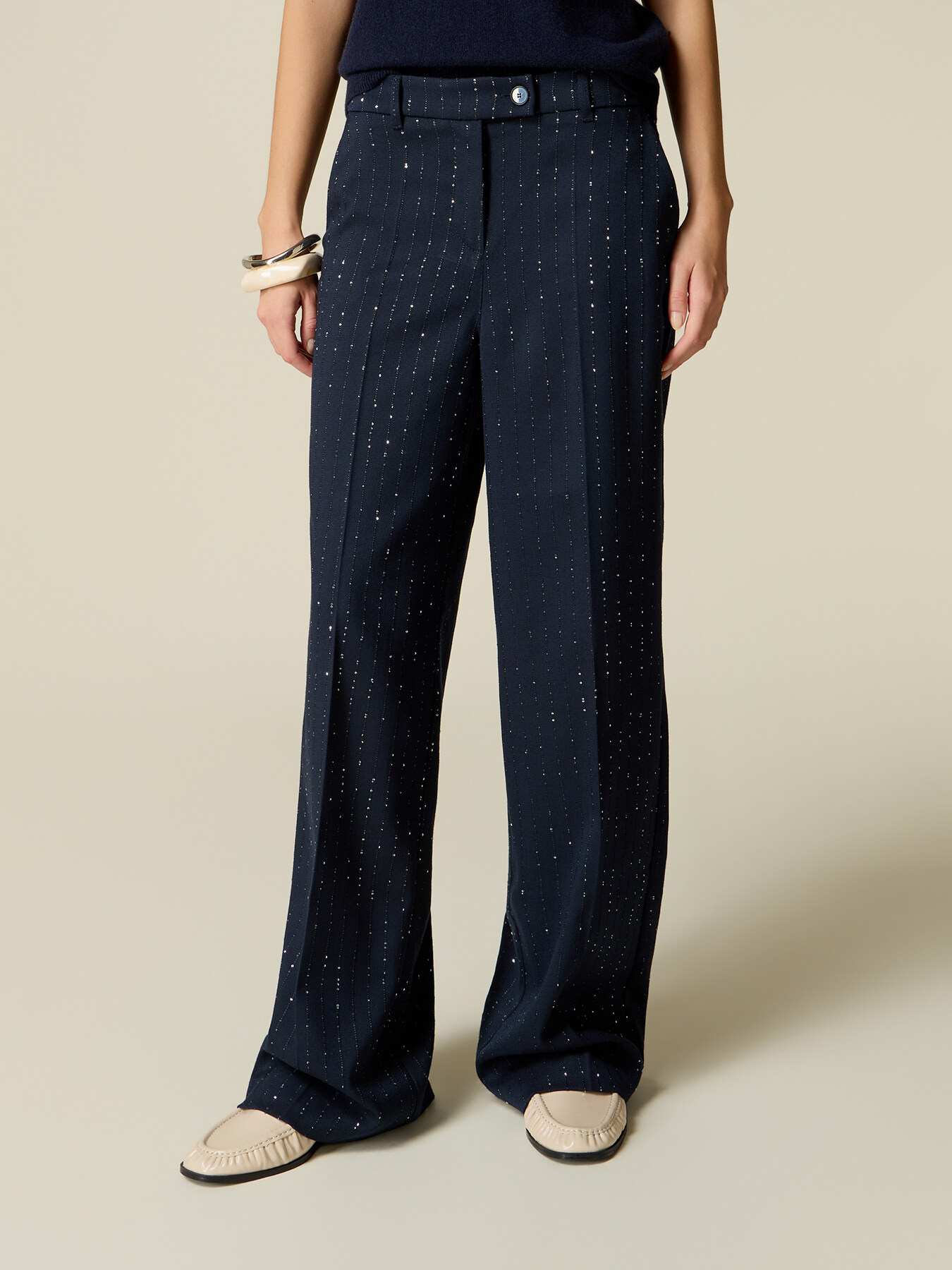 Palazzo trousers in flannel with micro crystals image number 3