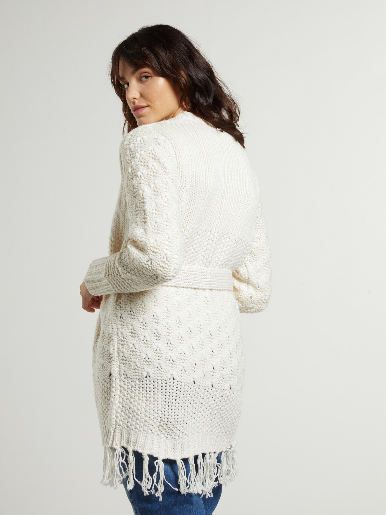 Cardigan misto lana con frange image number 1