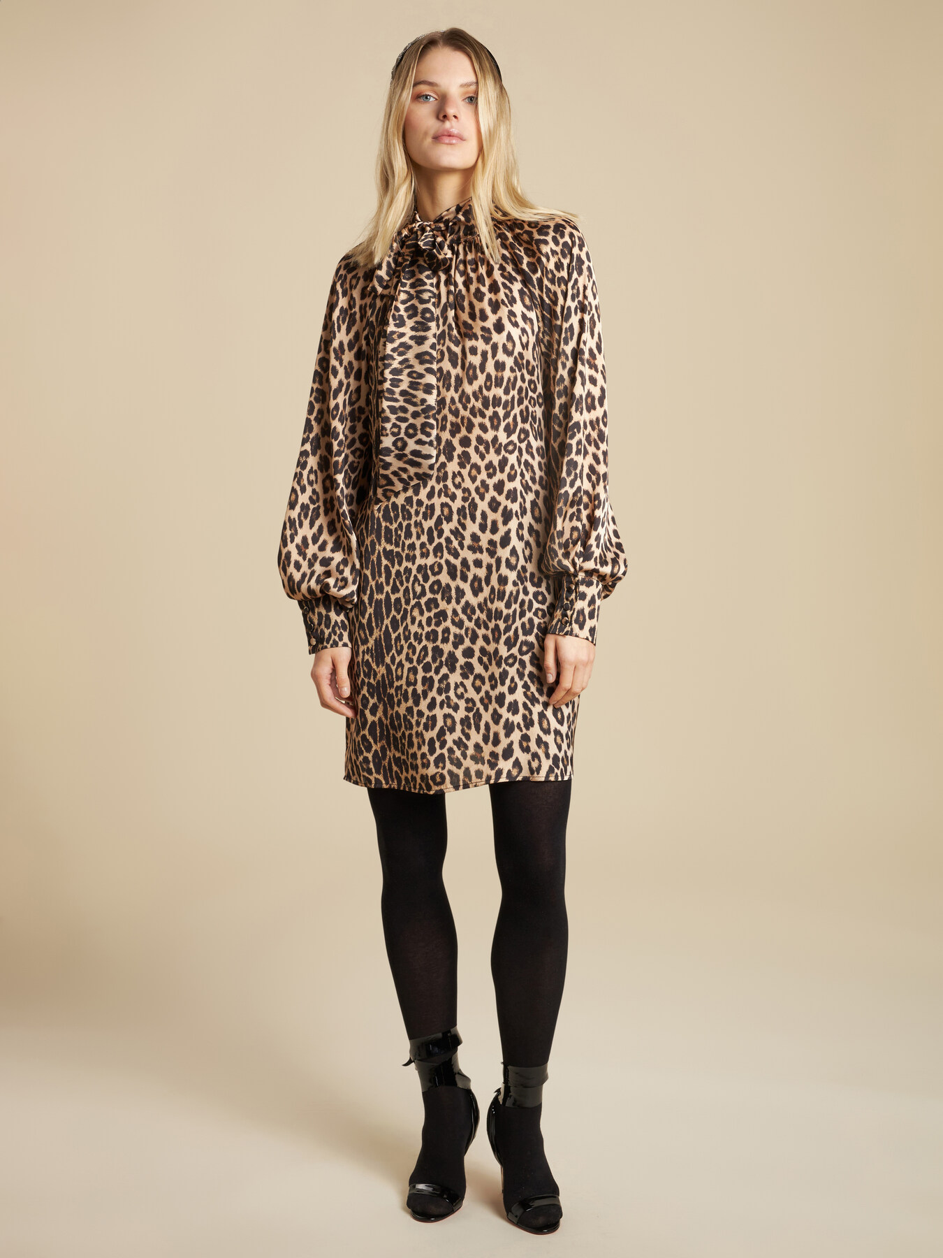 Abito animalier con fiocco al collo image number 0