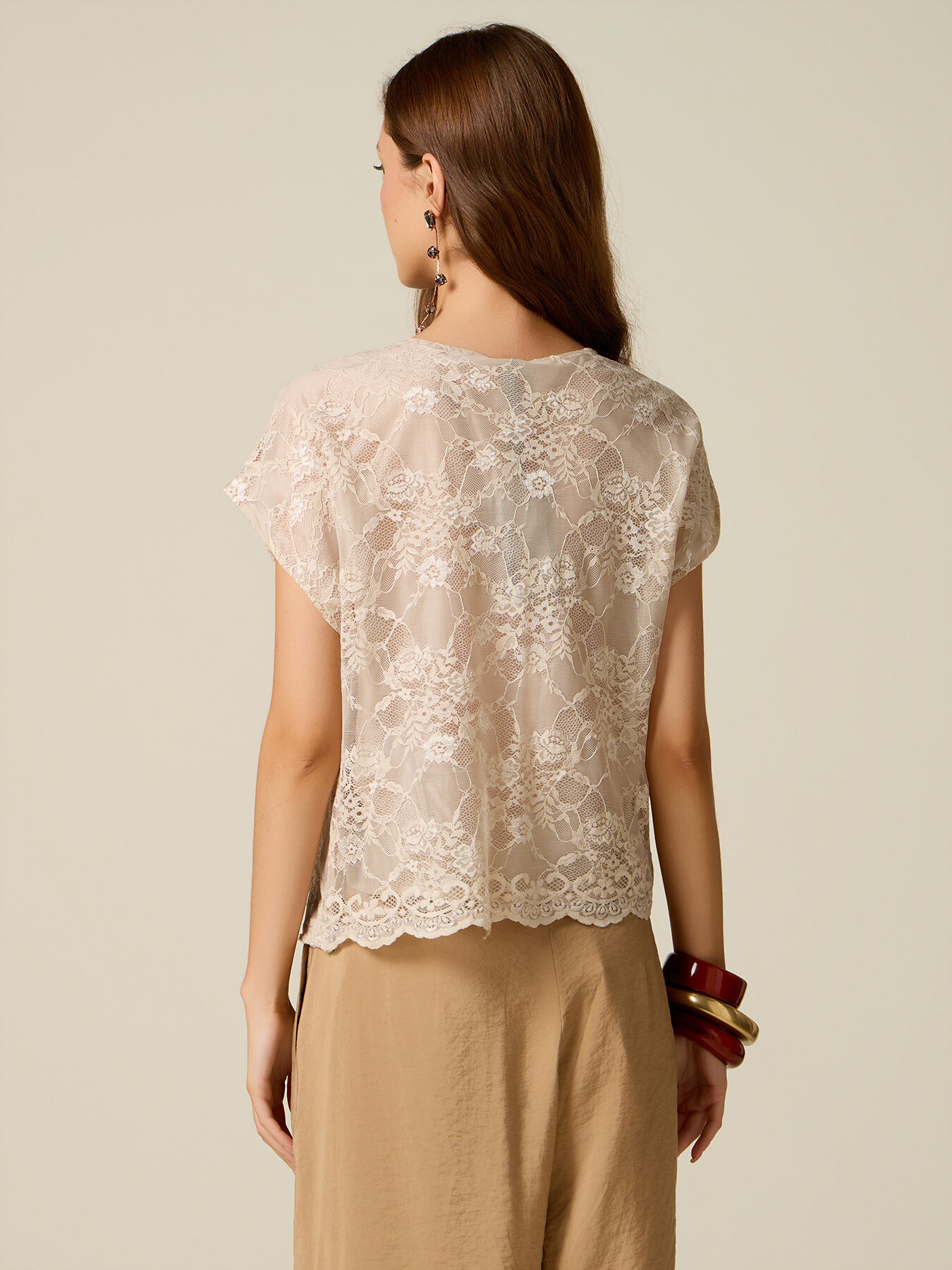 Embroidered blouse with lace image number 1