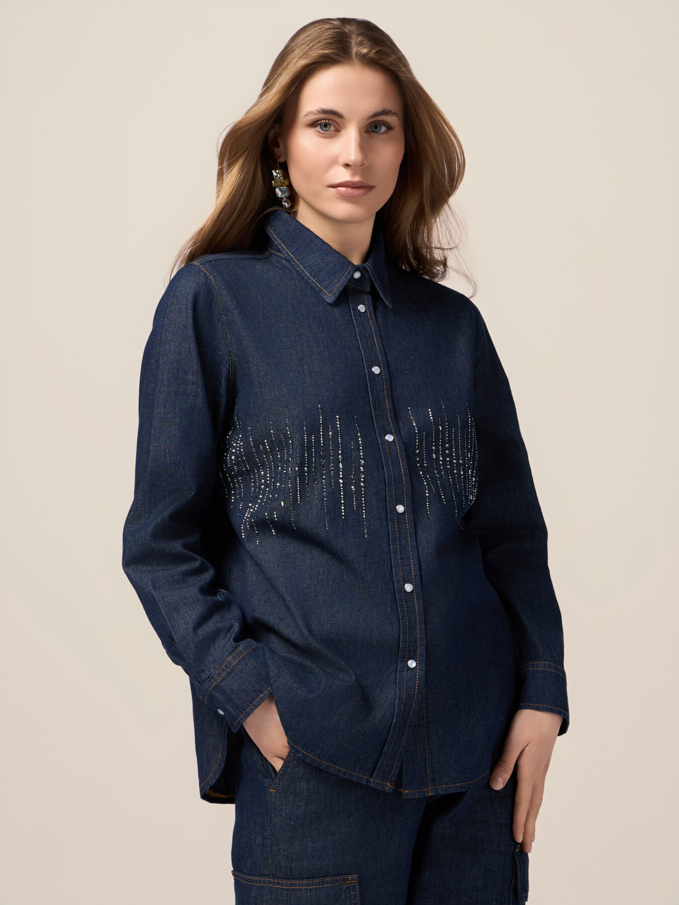 Chemise en denim avec micro-cristaux image number 0