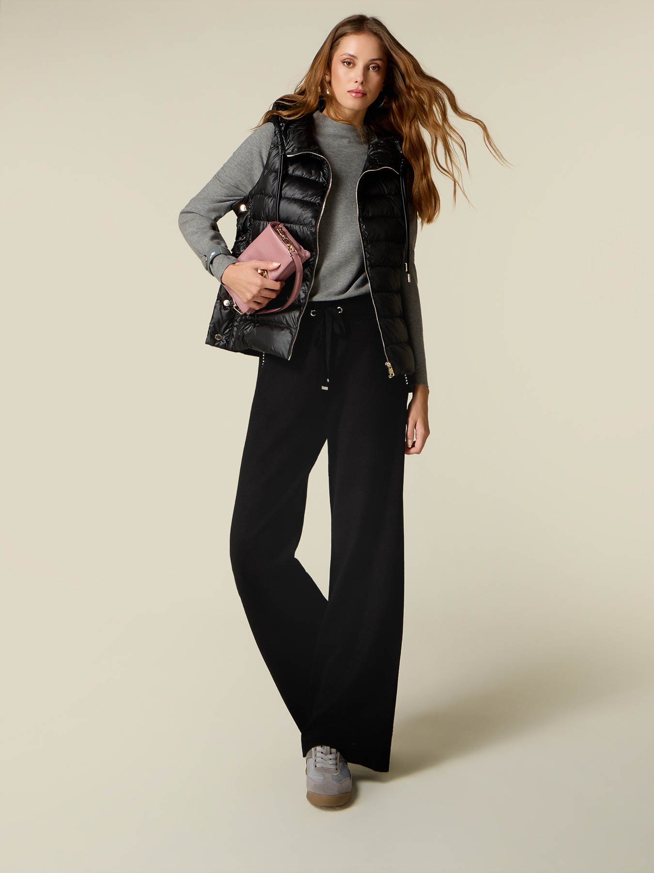 Knitted palazzo pants with stone details image number 0
