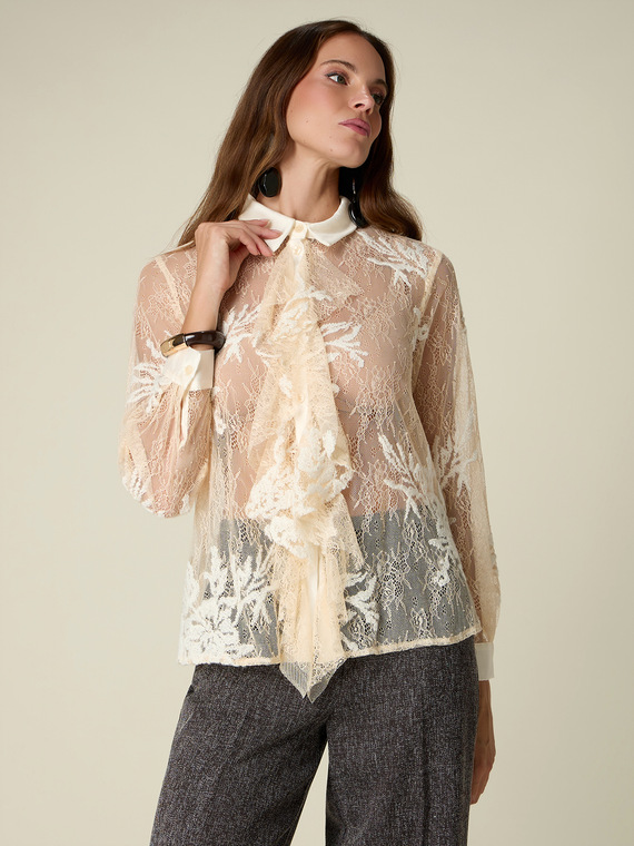 Lace shirt with ruffles