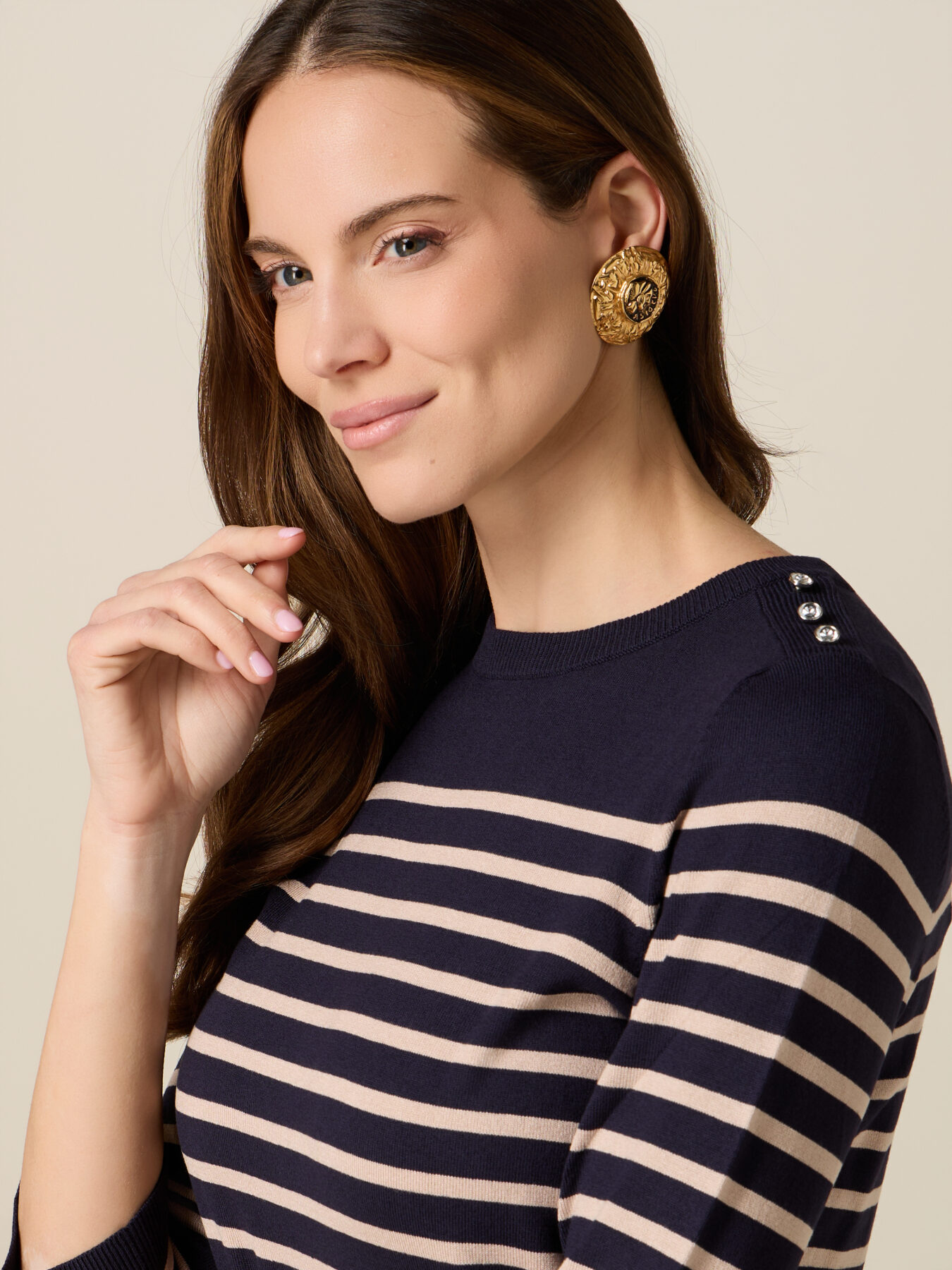 Viscose blend striped knitwear with buttons image number 2